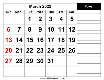 March 2022 Printable Calendar