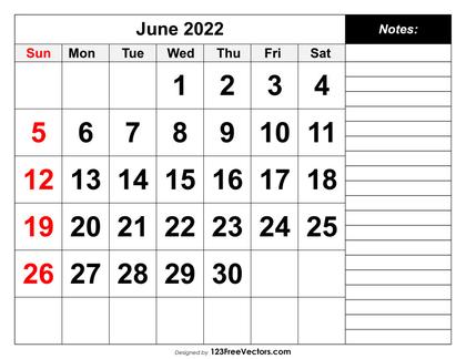 June 2022 Printable Calendar