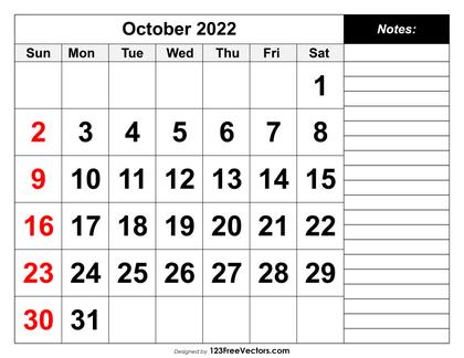 October 2022 Printable Calendar
