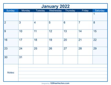 Blank Printable January Calendar 2022