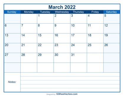 Blank Printable March Calendar 2022