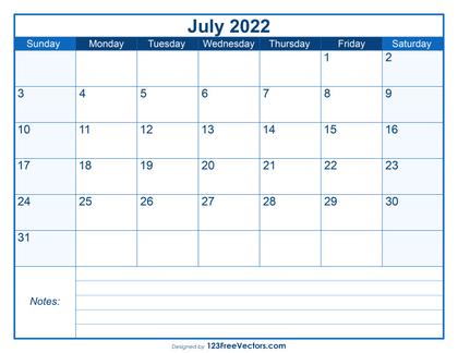 Blank Printable July Calendar 2022
