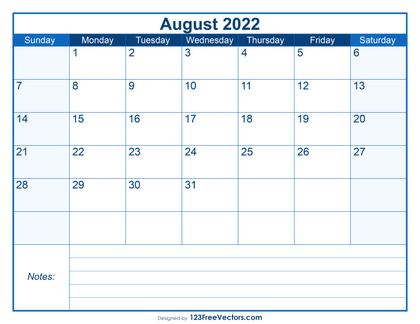 Blank Printable August Calendar 2022