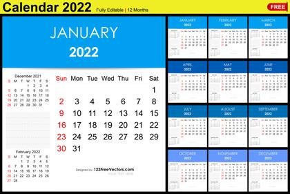 Editable Monthly Calendar Template 2022