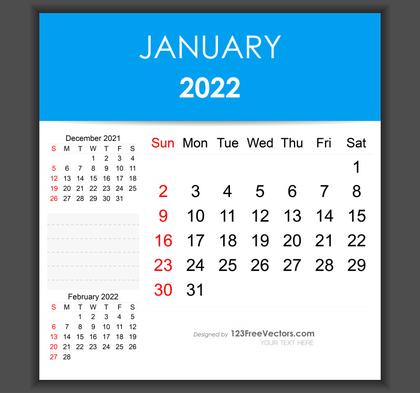 Editable January 2022 Calendar Template