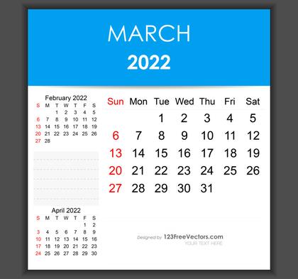 Editable March 2022 Calendar Template