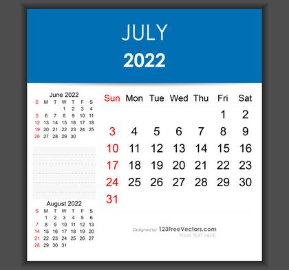 Editable July 2022 Calendar Template