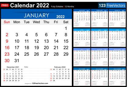 Free Printable 2022 Monthly Calendar