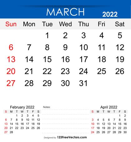 Free Printable March 2022 Calendar