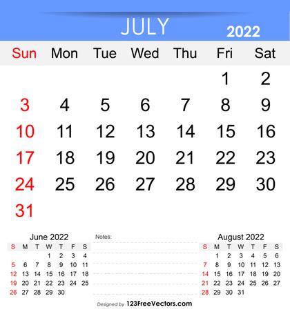 Free Printable July 2022 Calendar