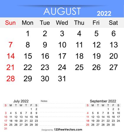 Free Printable August 2022 Calendar