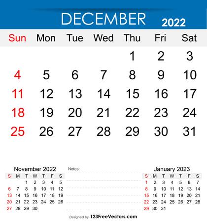 Free Printable December 2022 Calendar