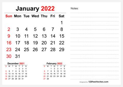 2022 January Desk Calendar Design