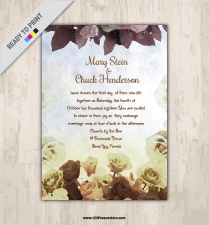 Watercolor Flower Wedding Invitation Template