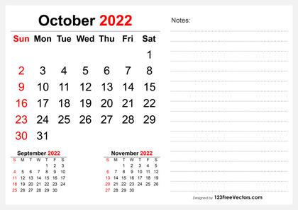 2022 October Desk Calendar Design