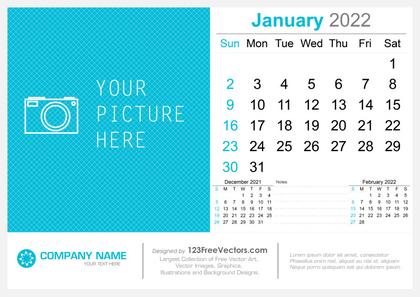 January 2022 Desk Calendar