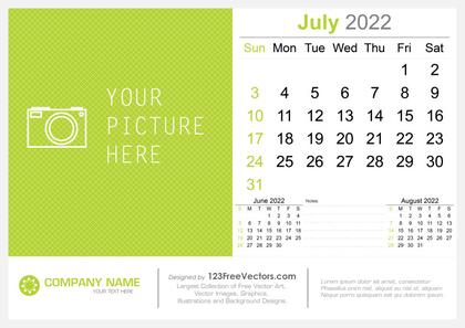 July 2022 Desk Calendar