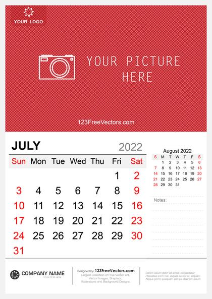 Wall Calendar July 2022