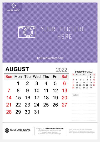 Wall Calendar August 2022