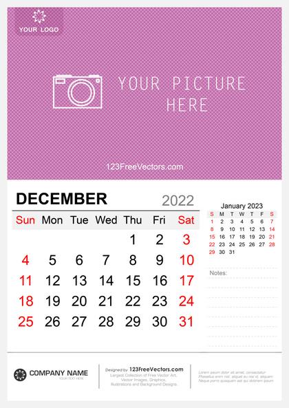 Wall Calendar December 2022