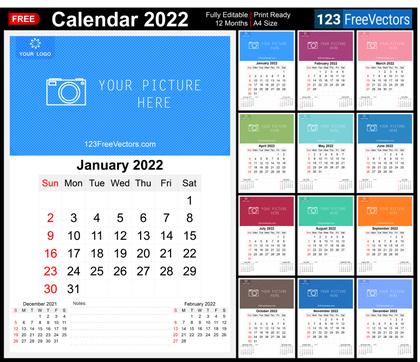 2022 Wall Calendar Template Free