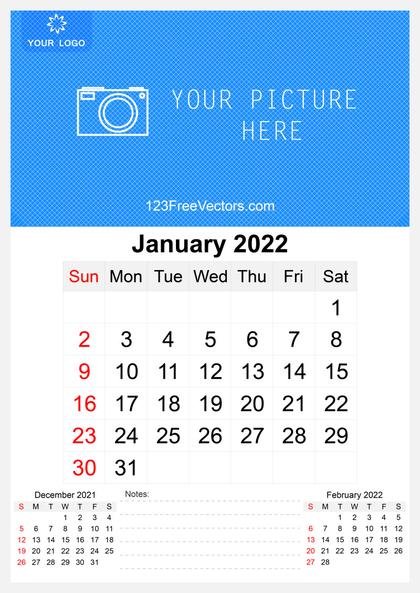 2022 January Wall Calendar Template Free
