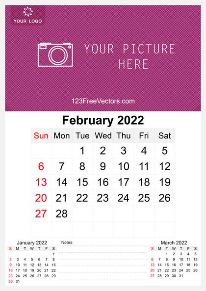 2022 February Wall Calendar Template Free
