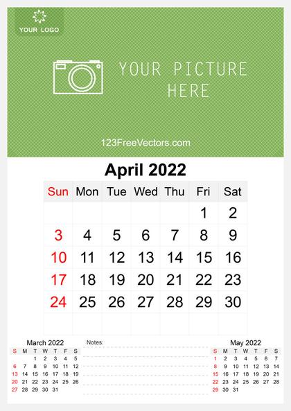 2022 April Wall Calendar Template Free