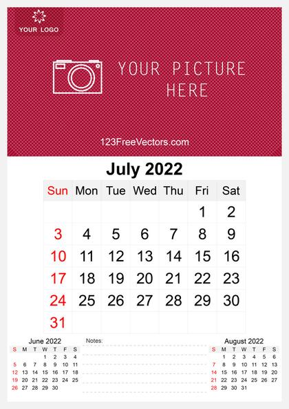 2022 July Wall Calendar Template Free