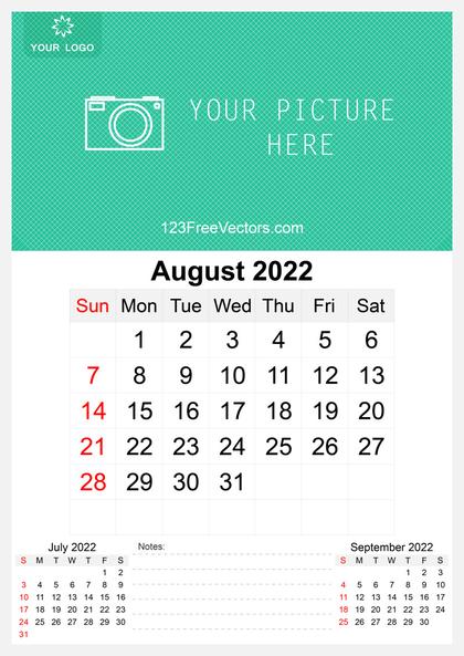 2022 August Wall Calendar Template Free