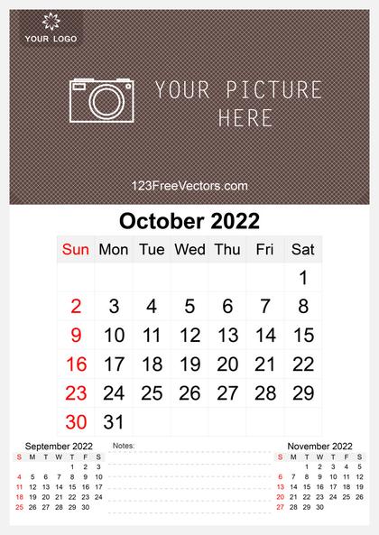 2022 October Wall Calendar Template Free
