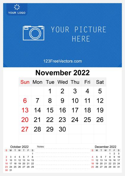 2022 November Wall Calendar Template Free