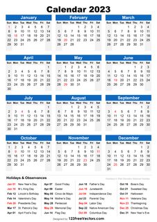 2023 Holiday Calendar