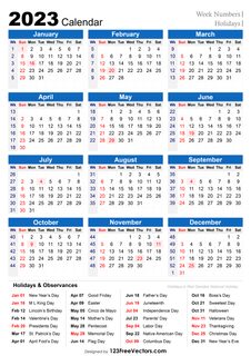2023 Holiday Calendar with Week Numbers