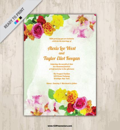 Watercolor Flower Wedding Invitation Vector Graphics
