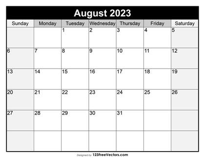 Blank Printable August Calendar 2023