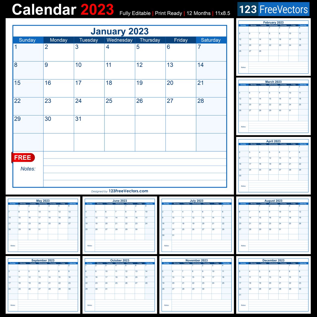Free Printable 2023 Monthly Calendar