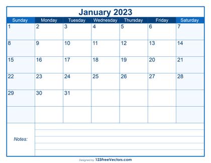 Free Printable January 2023 Calendar