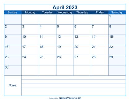Free Printable April 2023 Calendar