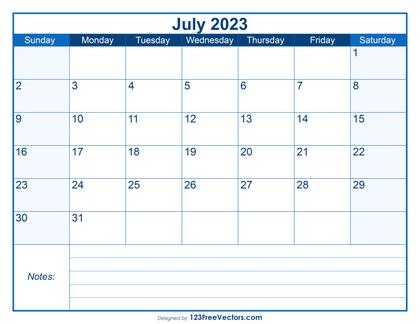 Free Printable July 2023 Calendar