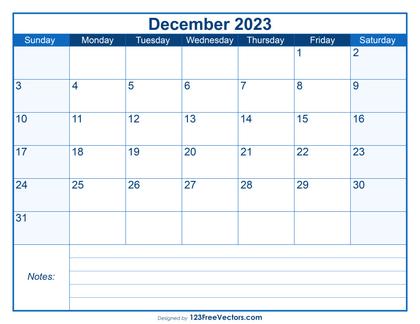 Free Printable December 2023 Calendar