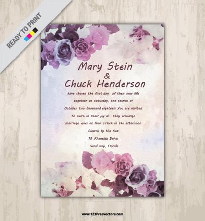 Watercolor Flower Wedding Invitation Vector Image