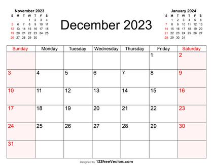 Blank December Calendar 2023