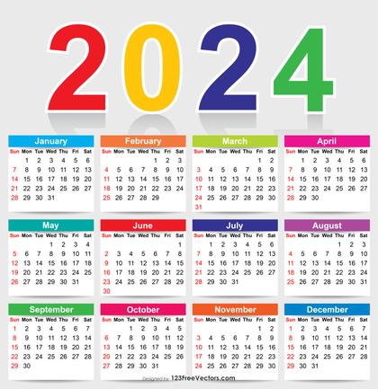 Colorful 2024 Calendar Vector