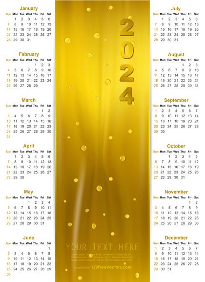 Vector Golden Calendar 2024