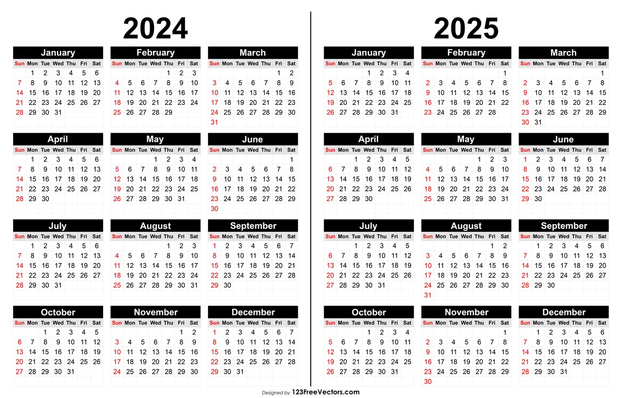 2024 and 2025 Calendar Printable