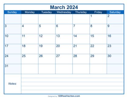 Free Printable March 2024 Calendar