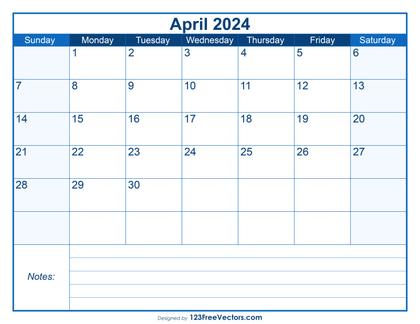 Free Printable April 2024 Calendar