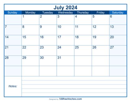 Free Printable July 2024 Calendar