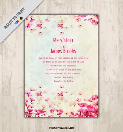 Watercolor Marriage Invitation Card Template